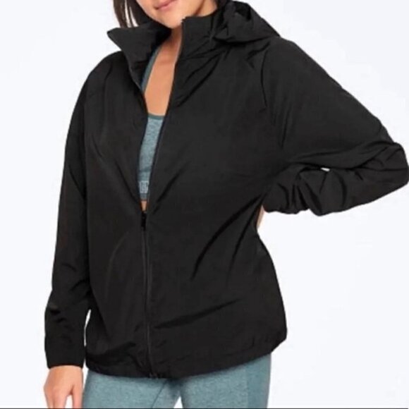 Pink Victoria's Secret Black Packable Anorak Full Zip Rain Jacket L - Picture 1 of 4